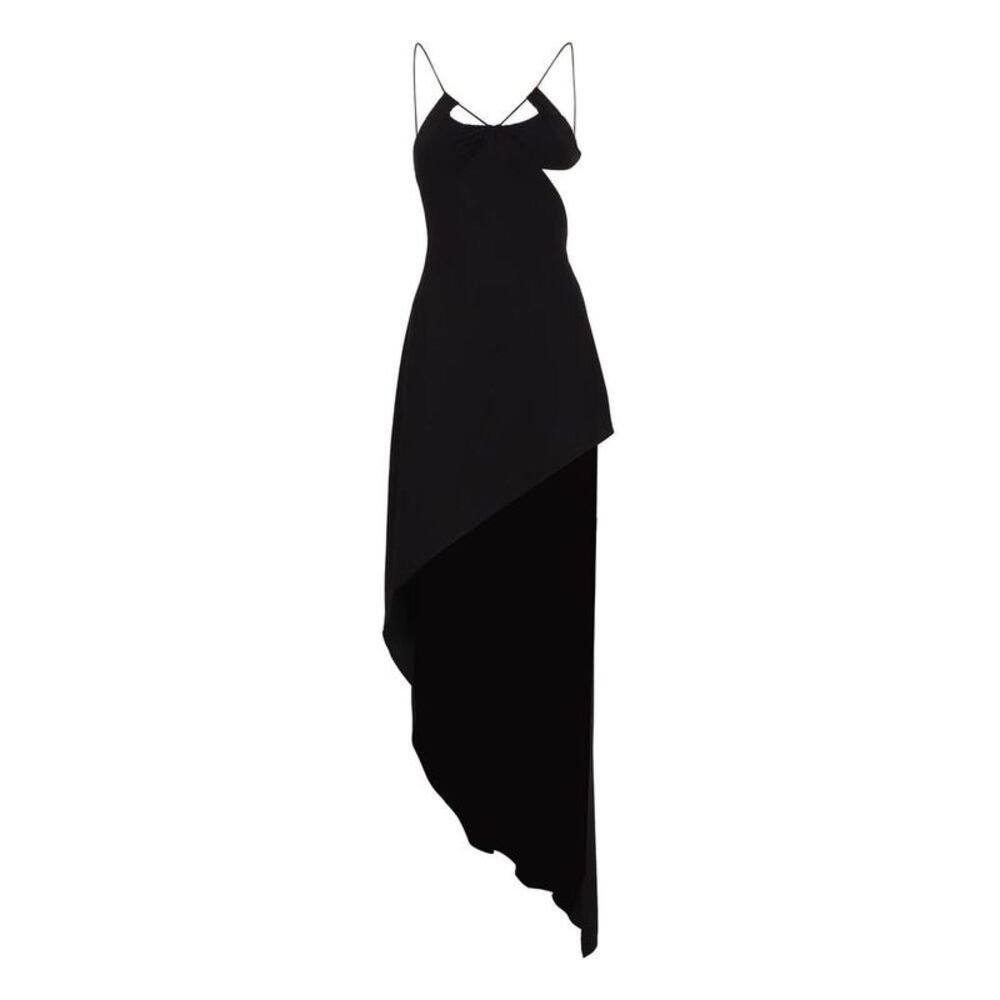 AMAZUIN Asymmetric Drape Midi Dress Women BLACK Dresses